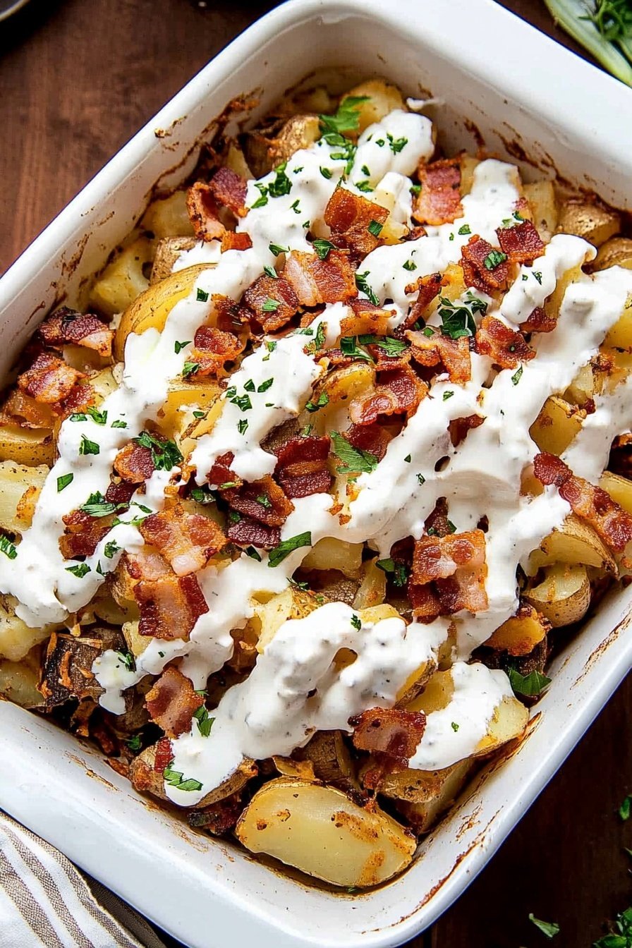 Bacon Ranch Roasted Potato Casserole