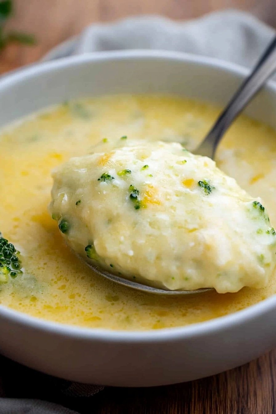 Cheesy Broccoli Dumpling Soup