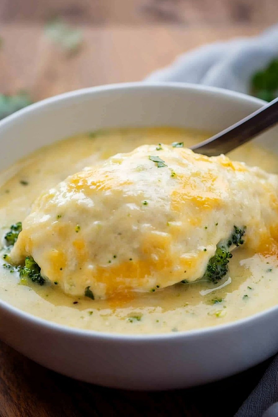 Cheesy Broccoli Dumpling Soup