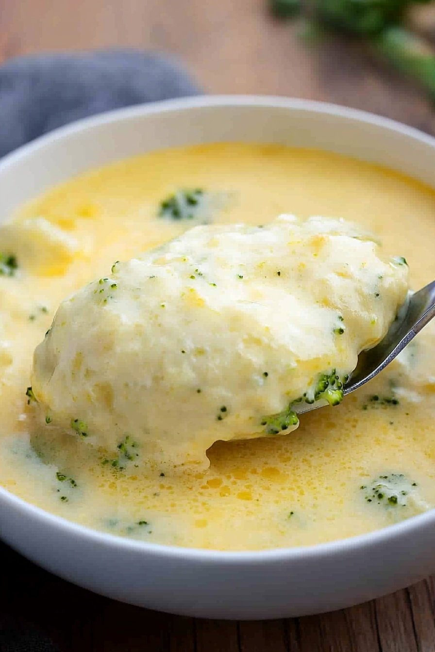 Cheesy Broccoli Dumpling Soup