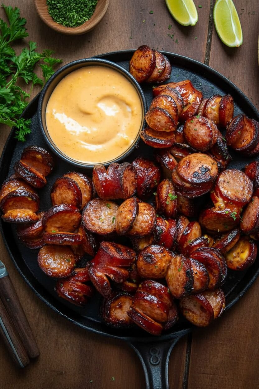 Spicy Sriracha Hasselback Kielbasa Bites