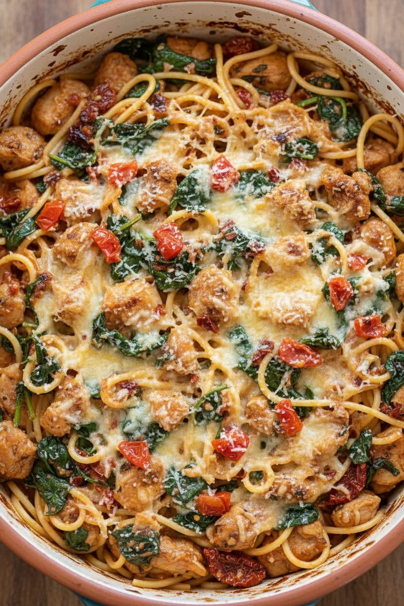Tomato Spinach Chicken Spaghetti Recipe