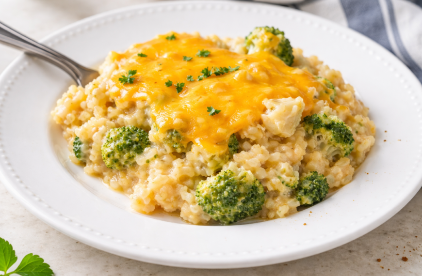 A creamy, cheesy broccoli rice bake, with a golden crust, is&hellip;