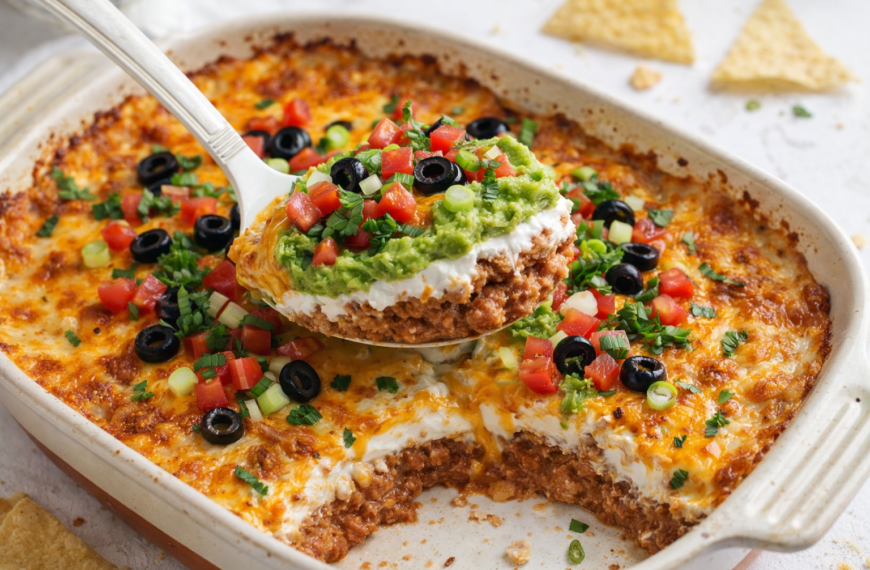 A classic layered bean dip recipe, easy to assemble for your&hellip;