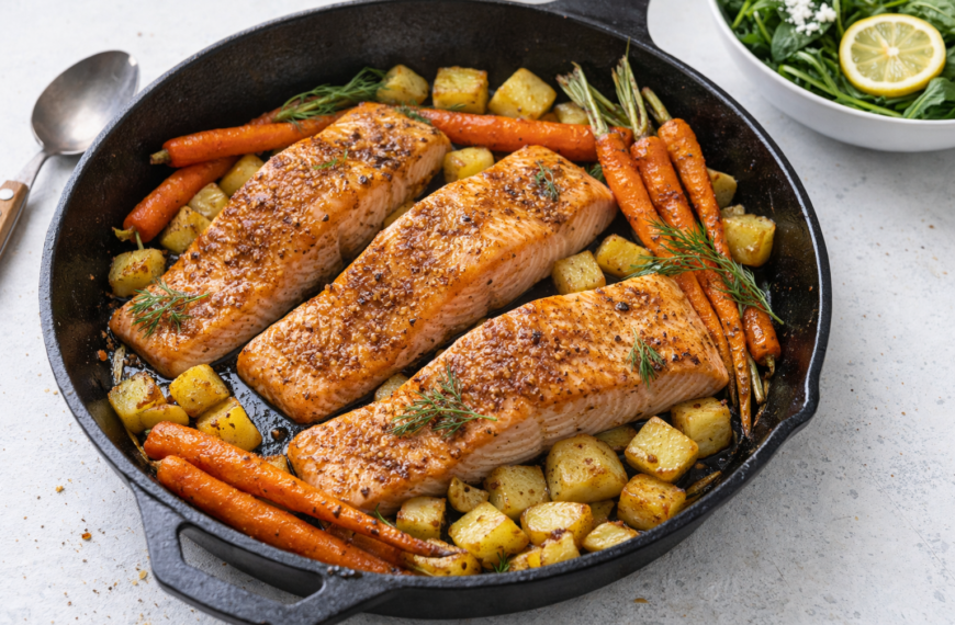 A simple, elegant salmon dinner, roasted with fresh vegetables for a&hellip;
