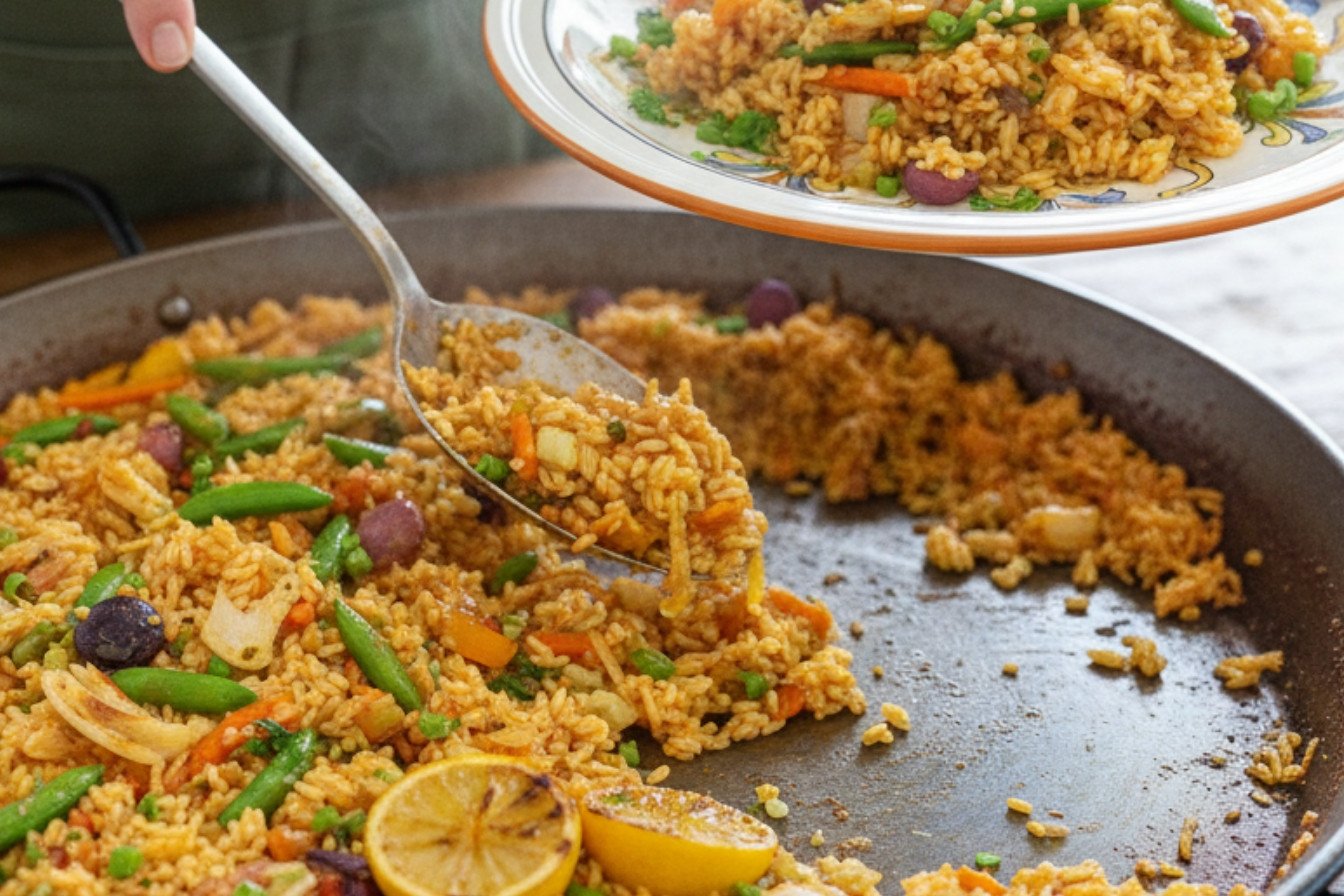 Spring Vegetable Paella with Saffron and Peas - Savory Discovery