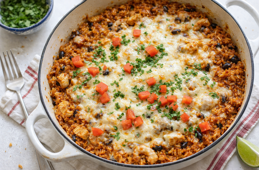 This cozy skillet meal, packed with cheesy chicken taco rice, is&hellip;