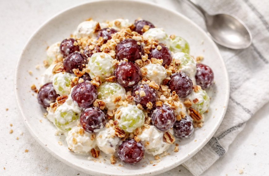 This creamy grape salad recipe, with a sweet pecan crunch, is&hellip;