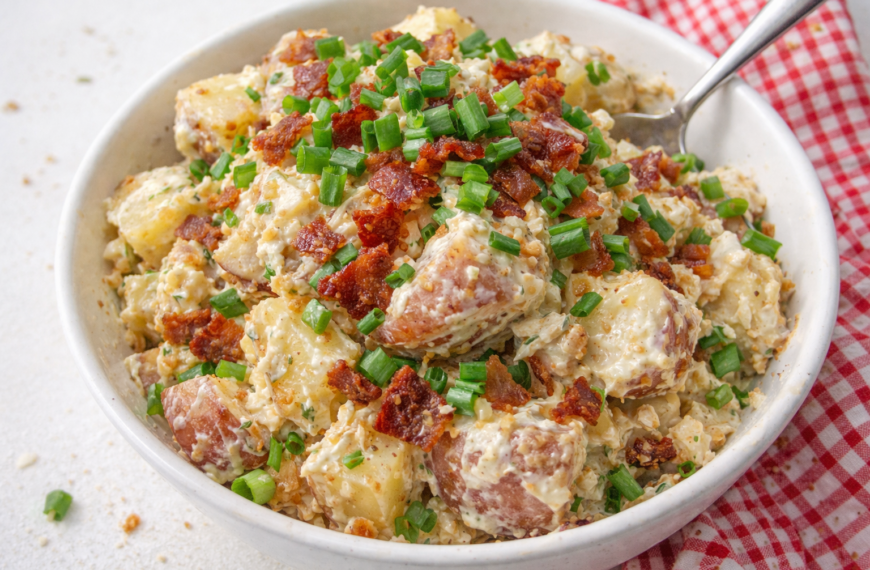 A creamy, loaded potato salad recipe, packed with bacon and cheddar,&hellip;