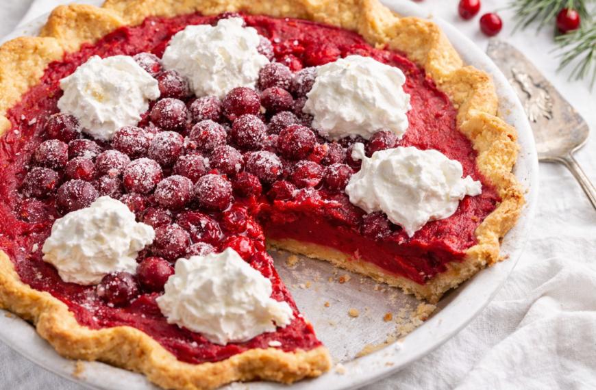 A festive cranberry pie, with a vibrant, tart filling and buttery&hellip;
