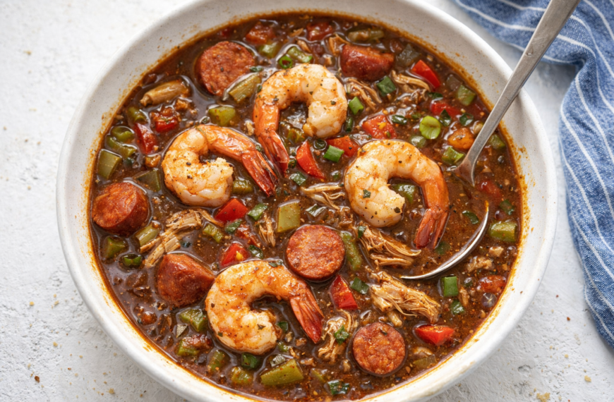 A rich, one-pot chicken sausage and shrimp gumbo, packed with authentic&hellip;