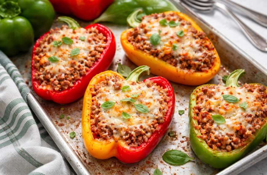 These cheesy beef and rice stuffed peppers are a complete, satisfying&hellip;