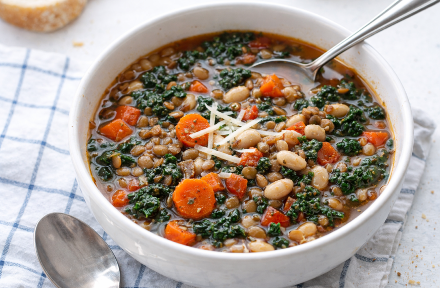 A simple, one-pot Tuscan white bean soup, with kale and lentils,&hellip;