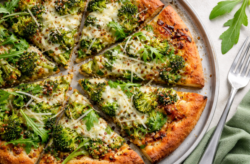 A savory broccoli arugula pizza, combining fresh greens with rich flavor,&hellip;
