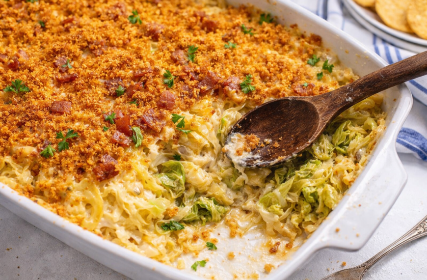A simple, cheesy bacon and cabbage bake, the perfect one-pan dinner&hellip;