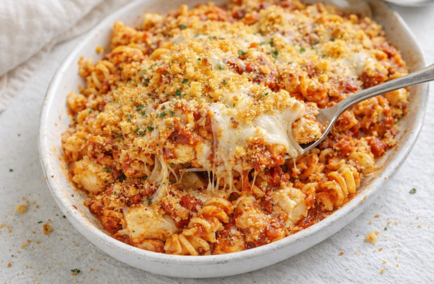 A simple, cheesy chicken parmesan casserole, ready for your table in&hellip;