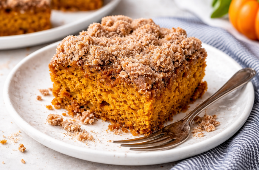 Moist pumpkin coffee cake, with a spiced streusel topping, is the&hellip;
