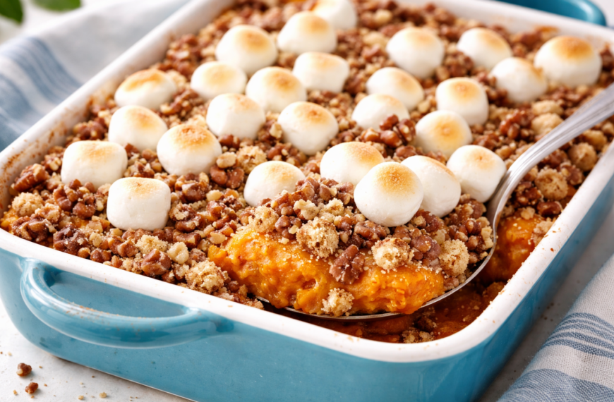 A classic holiday side dish, sweet potato casserole with pecans and&hellip;