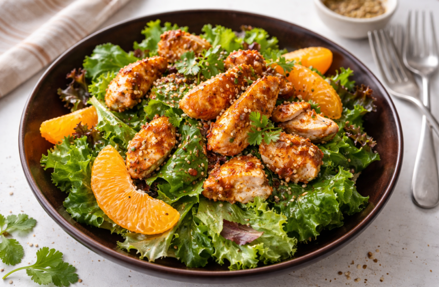 A vibrant mandarin orange chicken salad, with crisp greens and tender&hellip;