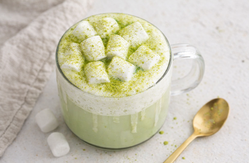 A creamy, dreamy mug of matcha white hot chocolate, blending earthy&hellip;