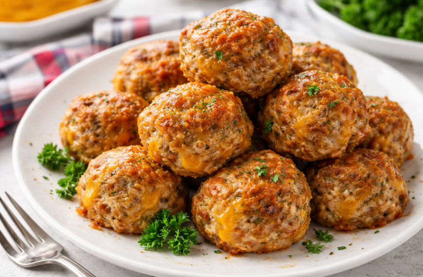 Classic Bisquick sausage balls, a simple 3-ingredient party snack, come together&hellip;