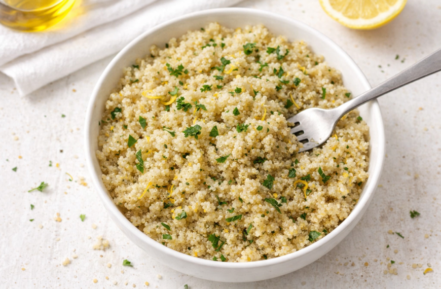 A bright, savory side dish of lemon herb quinoa, ready in&hellip;