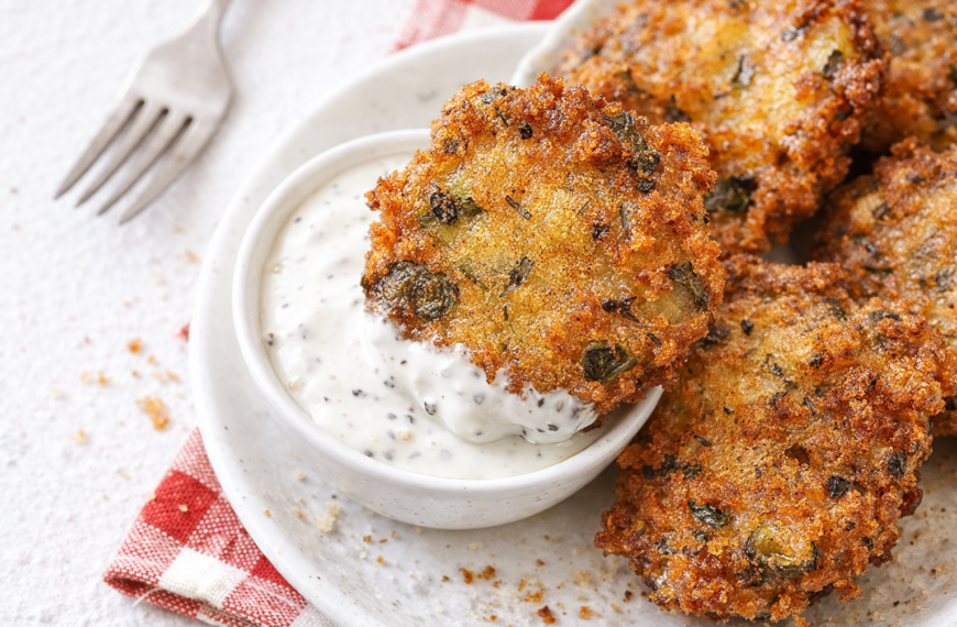 Golden, crunchy cornmeal fritters, packed with tangy dill pickle, make a&hellip;
