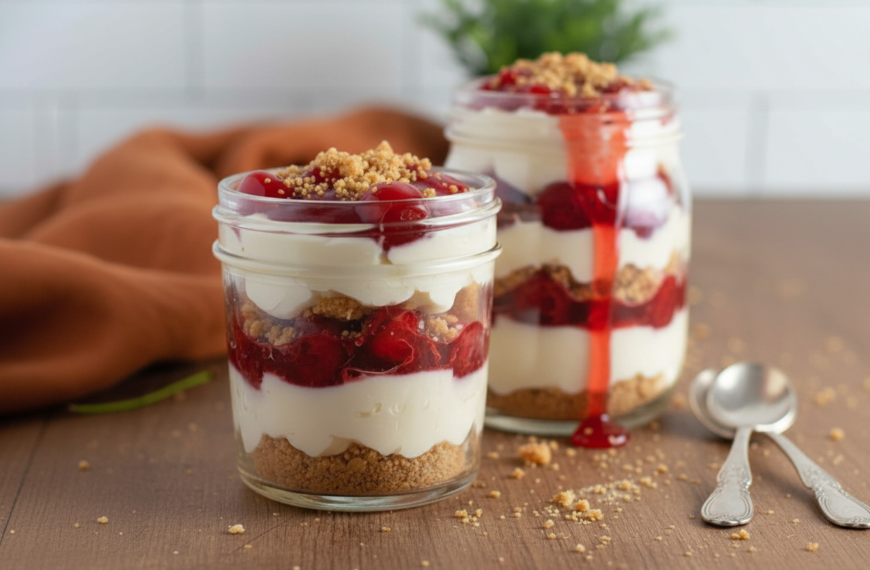 No Bake Cheesecake Parfait with Cherry Pie Filling