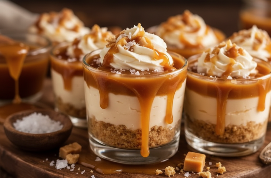 No Bake Salted Caramel Cheesecake Cups – Easy, Creamy & Irresistible