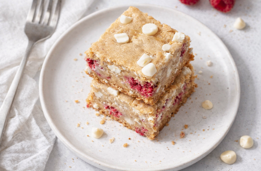 Fudgy, one-bowl blondies, packed with white chocolate and tart raspberries, are&hellip;