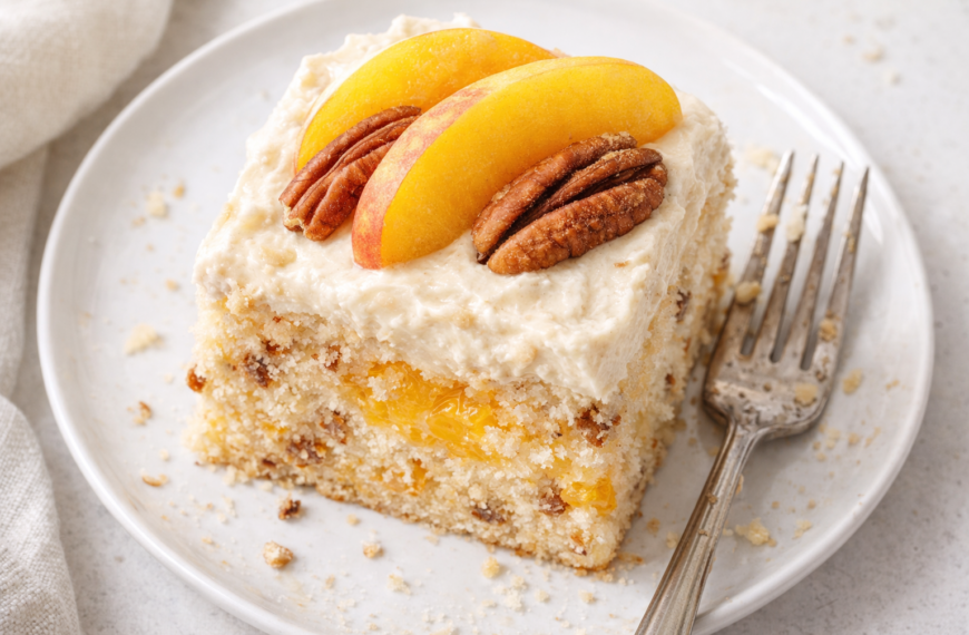 A moist, fresh peach cake recipe, with a rich brown butter&hellip;