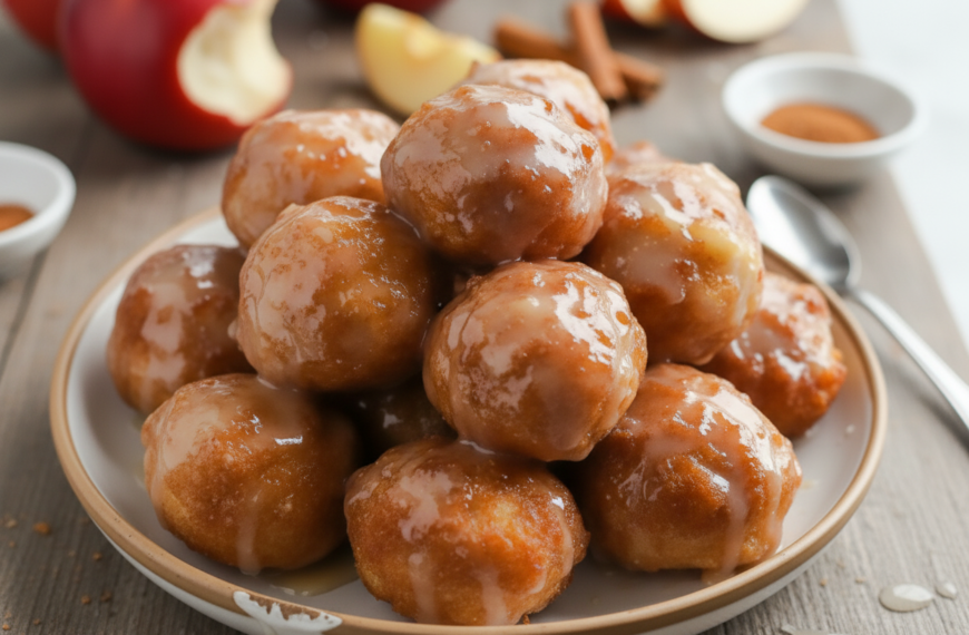 Fresh apple cinnamon donuts glazed with sweet icing on a rustic plate.