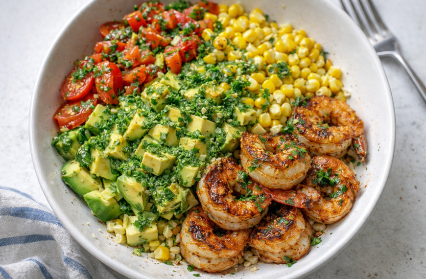 Make a vibrant grilled shrimp bowl with avocado corn salsa, a&hellip;