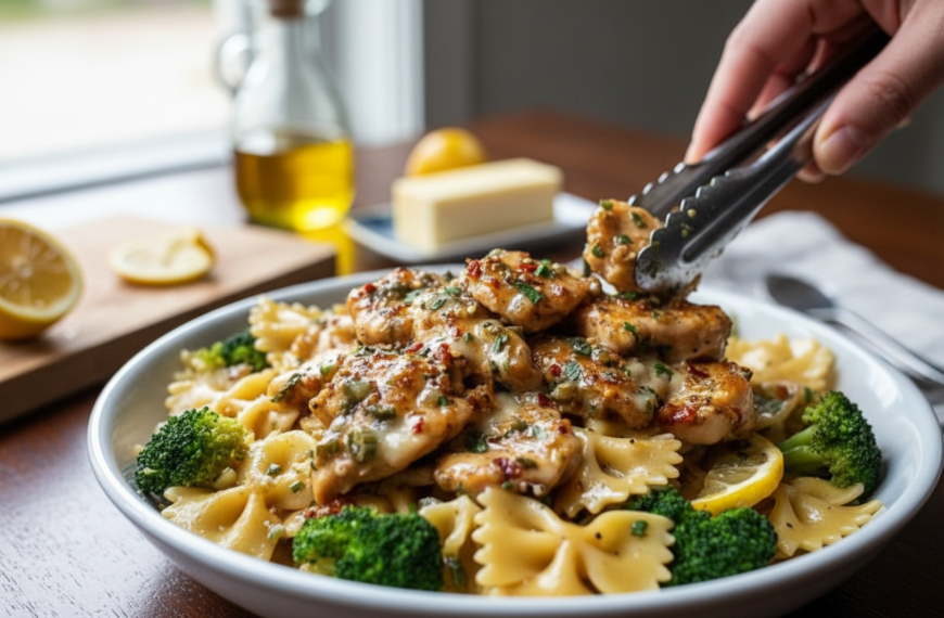 Cowboy Butter Lemon Bowtie Chicken with Broccoli