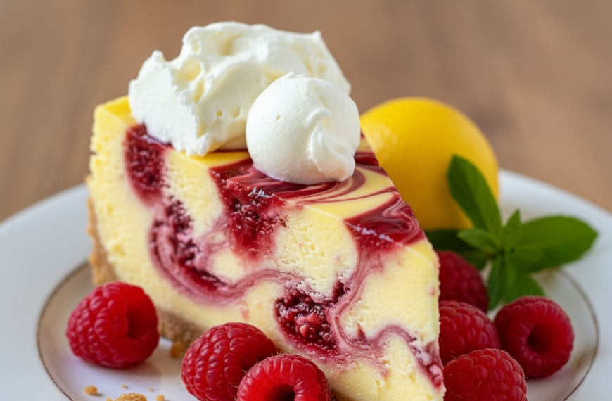 Luscious Lemon Raspberry Swirl Cheesecake