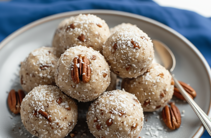 Delicious pecan energy bites with coconut and honey, perfect for healthy snacks.