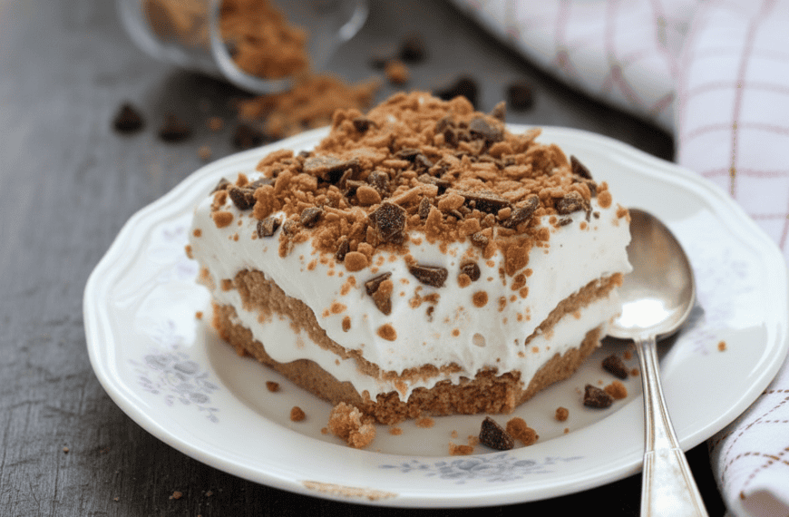 Delicious cookie dough ice cream layered with crunchy cookie crumbs on a white plate.