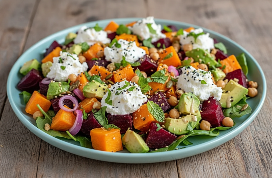 Roasted Beet, Sweet Potato & Avocado Salad with Whipped Ricotta &&hellip;
