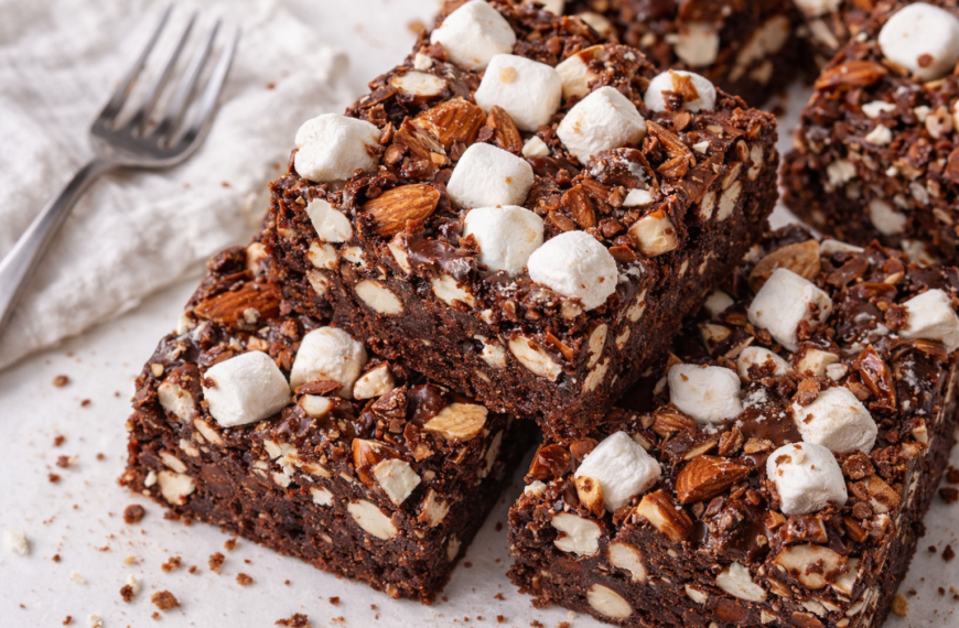 Fudgy Rocky Road Brownies, packed with toasted almonds and marshmallow, are&hellip;