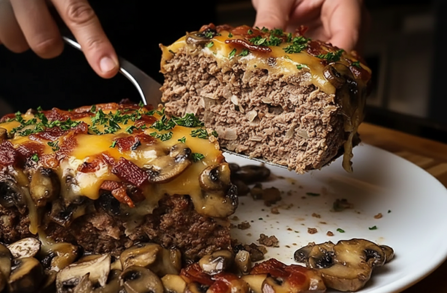 Swiss Bacon Mushroom Meatloaf – Cheesy & Hearty Classic