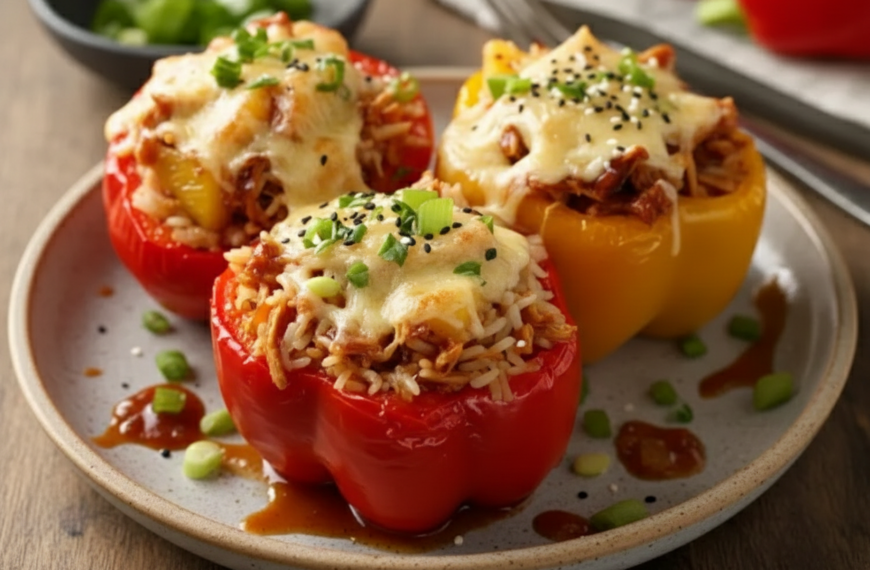 Teriyaki Pineapple Chicken Rice Stuffed Peppers
