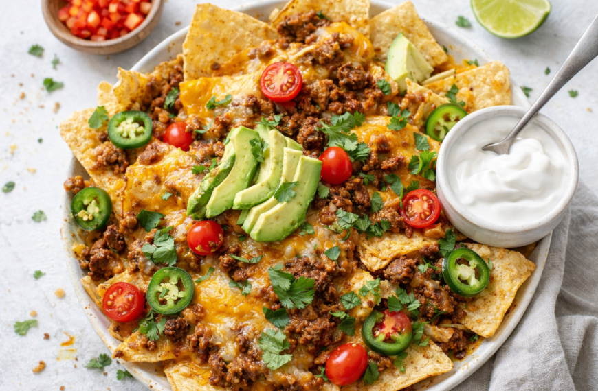 A simple, 30-minute beef nachos recipe, loaded with cheese and toppings,&hellip;